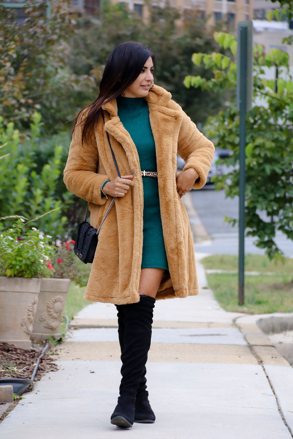 Knee length faux fur coat sale